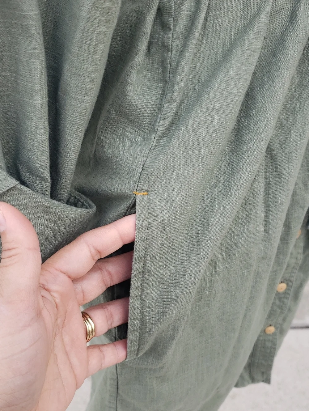 LL Bean Signature 100% Cotton Camp Button Front Shirt Dress Size M Olive Gray - Picture 9 of 16